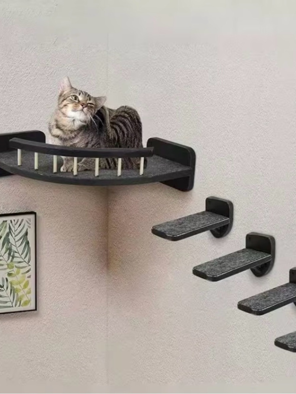 Wall-Mounted Cat Perch and Stepping Shelves in Dark Gray